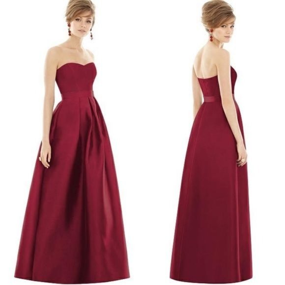 ALFRED SUNG Dresses & Skirts - Alfred Sung Strapless Satin Twill Pleated A-Line Maxi Dress Gown Red 0